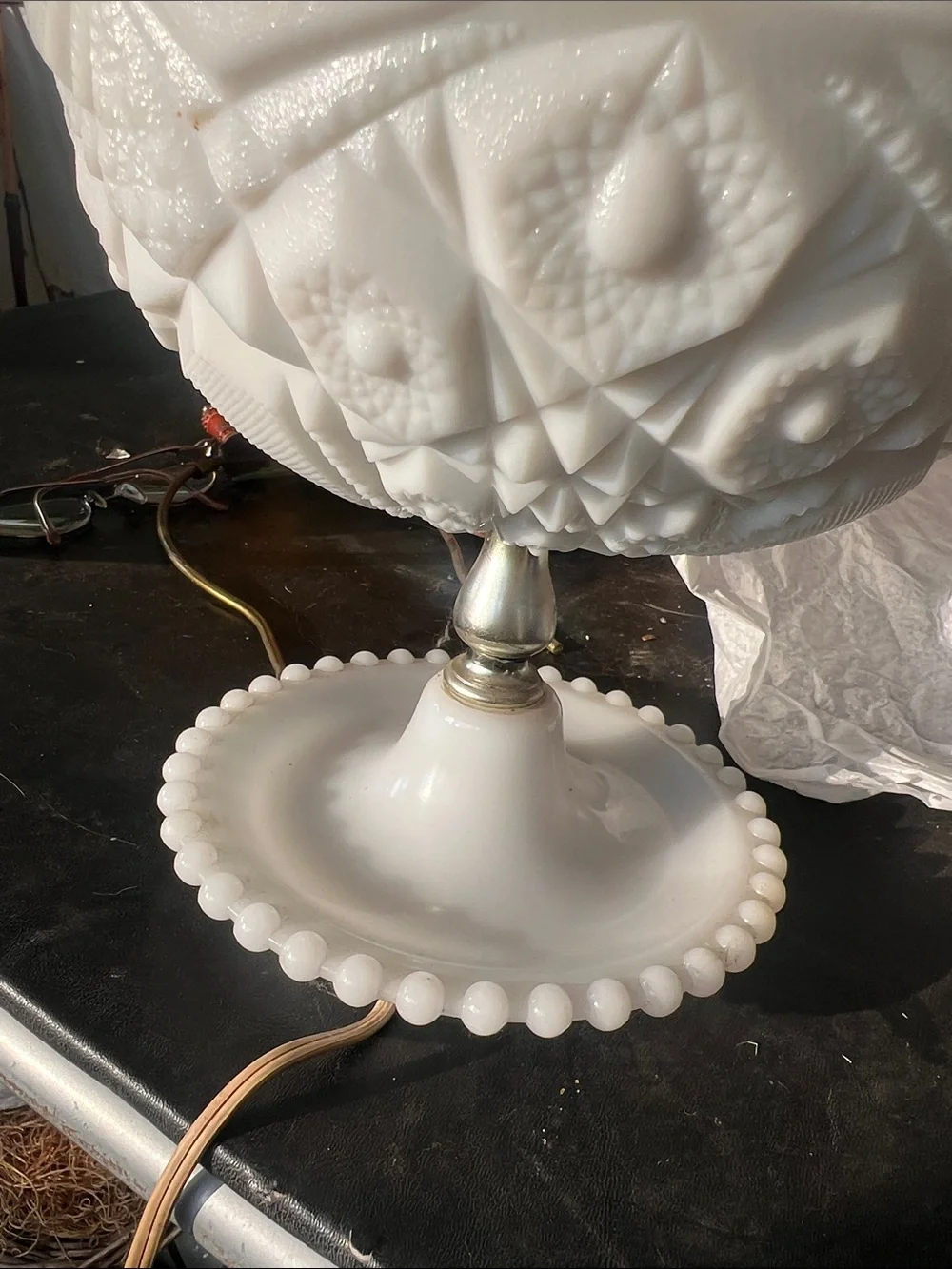 Retro White Milk Glass Pedestal Lamp and Bowl Accent